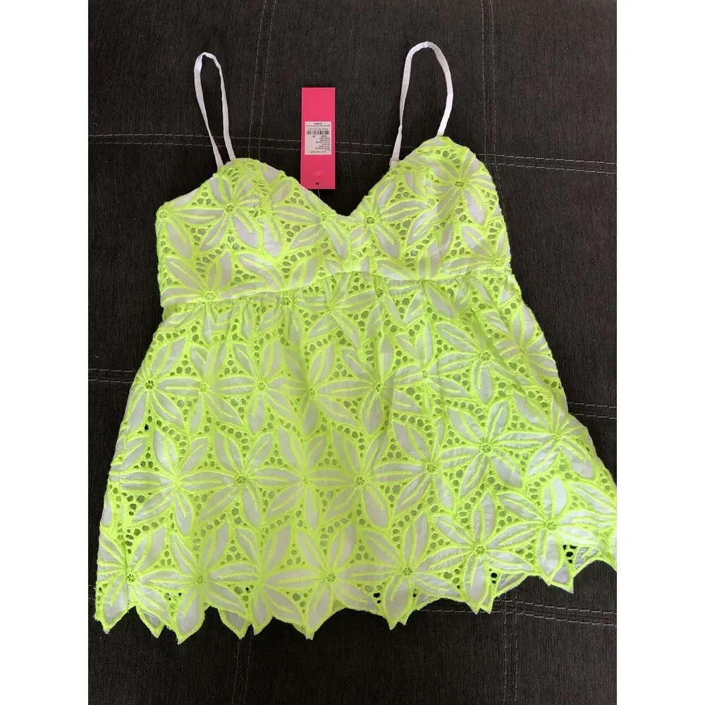 Lilly Pulitzer Mellie Eyelet Top Y2K Pepino yellow Mambo Eyelet Size 00 A006799